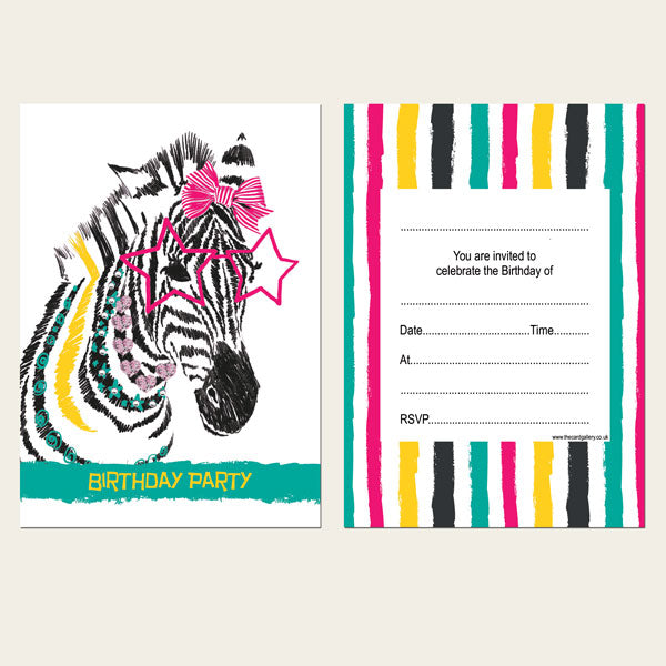 Ready to Write Kids Birthday Invitations - Cool Zebra - Pack of 10
