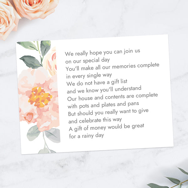 Coral Watercolour Flowers - Gift Poem Cards