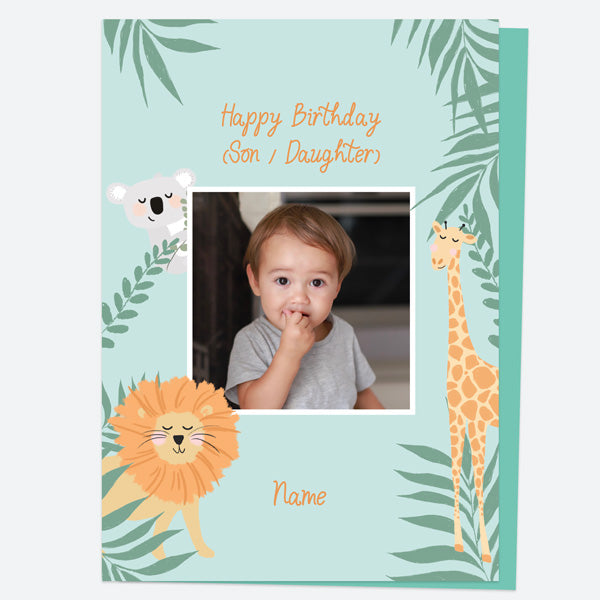 Personalised Kids Birthday Card - Animal World - Giraffe Photo